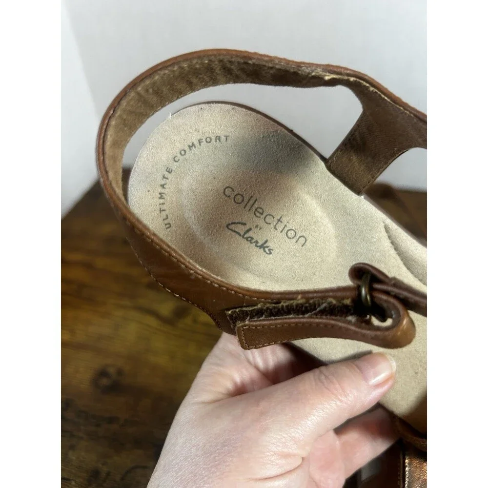Collection By Clarke’s Ada Mist Women’s Sz 9 Leather Brown Silver Sandals